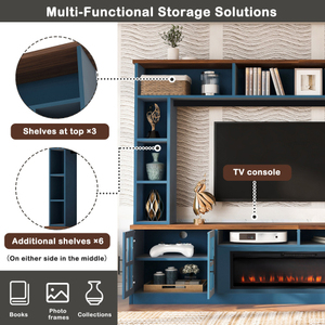 <b>U</b>-Can 95.5" Floor Mount Mid-Century Modern TV Stand Entertainment Center Adjustable Shelves Wood Metal Construction for 65"+ TVs - Product Image 6