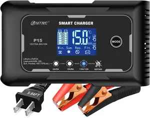 Baru HTRC 15A Baterai Charger Mobil 12V/15A 24V/10A Smart Charger untuk Timbal Asam PB LiFePO4 7 Tahap Motor Otomatis Charger