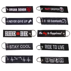 We Offer A Variety Of Motorcycle Embroidered Keychains Featuring The Remove Before Flight Tagline And Support Customization.