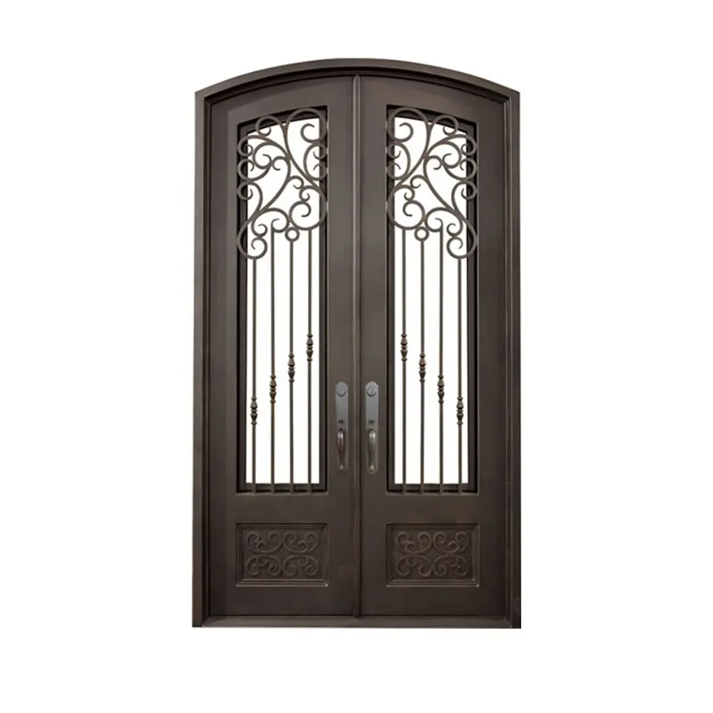 Última frente de hierro forjado Puerta de vidrio de diseño utilizado Exterior francés puertas para venta