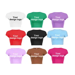 맞춤형 디자인 로고 단색 여성 여름 짧은 라운드 넥 크롭 티셔츠 최고 의류 제조 업체 y2k 여성 티셔츠