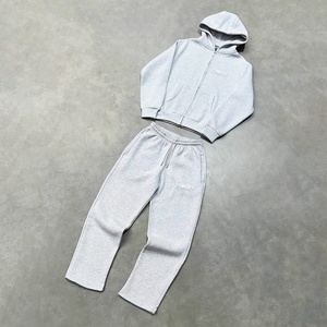 Ensembles de survêtements amples et de sweats à capuche de haute qualité en gros – Survêtements personnalisés gris pour hommes, unis et vierges, pour le fitness et le sport - Product Image 5