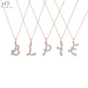 Romantic Script Initial Collection 18K Solid Rose Gold Real Natural Diamond Initial Pendant <b>Necklace</b> For Women Daily Wear - Product Image 1