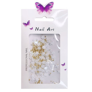 Vendita calda nuovo arrivo 3D metallo Nail Art decorazione 3 disegni piccoli fiori e perline 3D Nail gioielli - Product Image 1