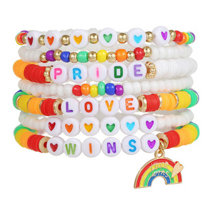 Pulseras <span class=keywords><strong>del</strong></span> Orgullo LGBT, Pulsera de Cuentas de Arcilla Arcoíris de Apoyo LGBT, Brazalete Gay para el Día <span class=keywords><strong>del</strong></span> Orgullo, Desfiles, Decoraciones, Fiestas - Product Image 6