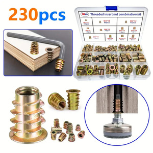 Zinc Alloy Threaded Insert Nut Kit 230pcs M3 M4 M5 M6 M8 M10 Wood Furniture Fasteners Pre Embedded Nuts Set - Product Image 1