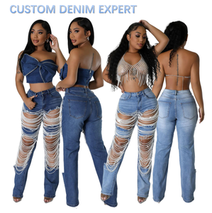 Nuovi <span class=keywords><strong>Jeans</strong></span> Strappati alla Moda <span class=keywords><strong>con</strong></span> Strass Y2K a Vita Alta Elasticizzati <span class=keywords><strong>con</strong></span> Perline per Donna - Product Image 4