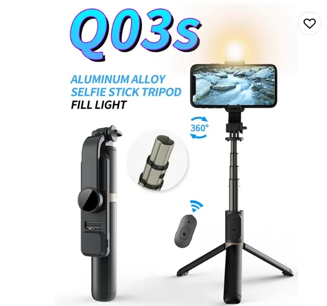 Q03S Wireless Control Selfie Stick Stativ mit leichtem Aluminium legierung ABS Faltbarer Selfie Stick rotierend für Live Stream Selfie