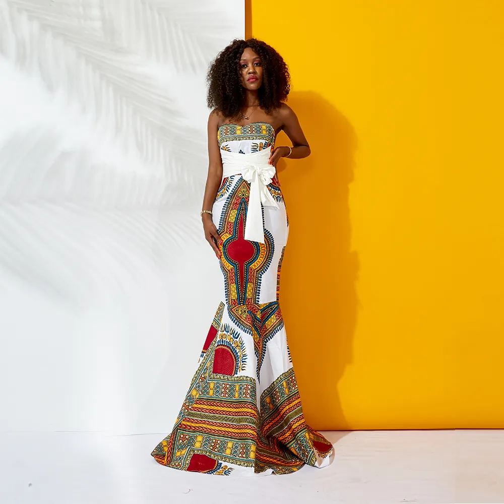 Bán buôn nhà sản xuất phong cách Châu Phi sáp Wedding Dress sexy ladies' dashiki phi quần áo buổi tối Ăn mặc