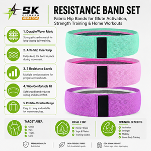 Set di Fasce Elastiche in Tessuto SK <span class=keywords><strong>per</strong></span> Allenamento Glutei, Fitness e Potenziamento Muscolare - Product Image 4