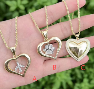 18K Gold Plated Hollow Heart Pendant Necklace 3 Styles Airplane Paw Print Solid CZ Heart Charm Twist <b>Rope</b> <b>Chain</b> Women Fashion Je - Product Image 1