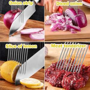Soporte para cortar cebolla de acero inoxidable, tenedor para carne, cortador de verduras y tomates, ¡el más vendido! - Product Image 2