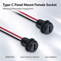 Connecteur rond étanche Type-C LN-007 avec câble pigtail, fixation filetée, capuchon anti-poussière, câble 22AWG pour charge électrique
