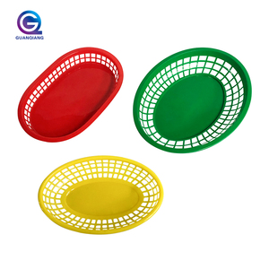 Custom color oval rectangle bbq picnic fry sandwich serving tray plastic fast food basket restaurant with liners