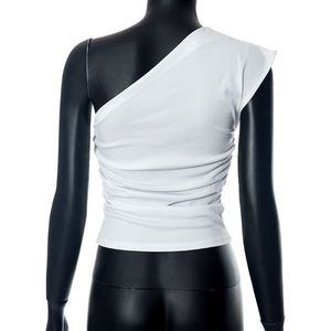 T-shirt <span class=keywords><strong>bianca</strong></span> monospalla <span class=keywords><strong>elegante</strong></span> e Chic da donna per un Look moderno ed <span class=keywords><strong>elegante</strong></span> magliette estive Casual camicie Sexy Top - Product Image 4