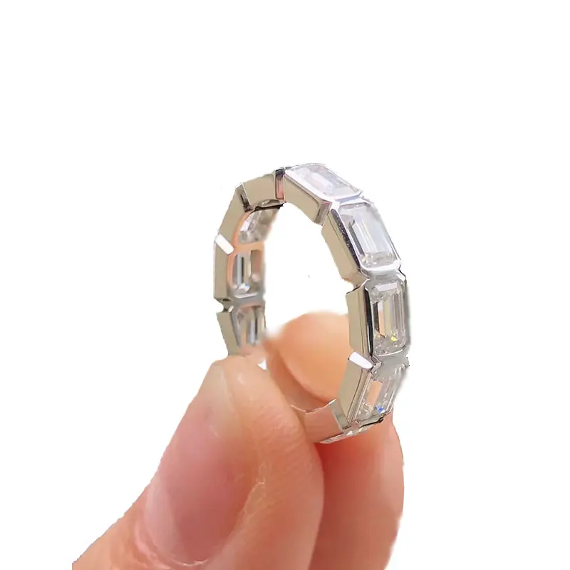 Mới tinh tế ngọc lục bảo tinh tế Vòng cho nam giới và phụ nữ moissanite cưới engagement Ring S925 Sterling Silver Ring