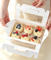 Confezione da 6 Scatole per Cupcake in Stile Finestra, Realizzate con Materiali Riciclati, con Rivestimento in Spugna, Monouso, per Dessert da Asporto (Kraft)