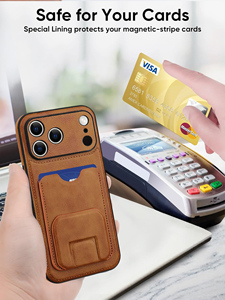 เคสหนังใส่บัตรหรูหราสำหรับ <span class=keywords><strong>iPhone</strong></span> 17 air 16 15 14 13 11 12 Pro <span class=keywords><strong>Max</strong></span> Plus พร้อมช่องใส่บัตรและขาตั้งแบบซ่อน - Product Image 3