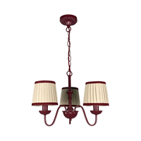 3 Lt Rouge Fer Pendentif Lustre LED Plafonnier Plissé E14 Garniture Chandelier Abat-jour en Tissu pour Salon Salle à Manger Alimentation AC