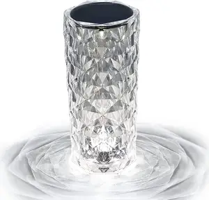 Kristal lamba şarj edilebilir gül gölge masa lambası, dokunmatik ve uzaktan kumanda, renkli ve ayarlanabilir, romantik LED hediye kutusu pil