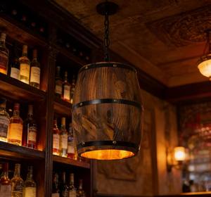 Lustre <span class=keywords><strong>en</strong></span> <span class=keywords><strong>bois</strong></span> de baril de vin suspendu, style industriel rustique vintage, LED, lumière blanc chaud, pour la maison, la cuisine, le restaurant, le bar - Product Image 4