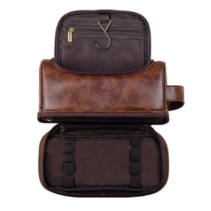Moda doble capa PU cuero mujeres hombres bolsas de cosméticos portátil viaje impermeable <span class=keywords><strong>neceser</strong></span> bolsas de maquillaje con gancho <span class=keywords><strong>para</strong></span> <span class=keywords><strong>colgar</strong></span> - Product Image 2