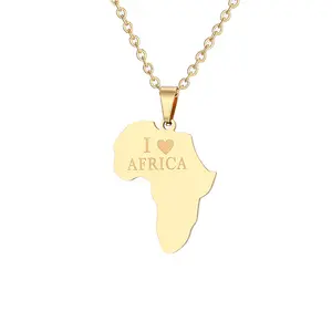 Hot selling Europe and America stainless steel I love Africa map pendant necklace Titanium steel Africa map pendant necklace