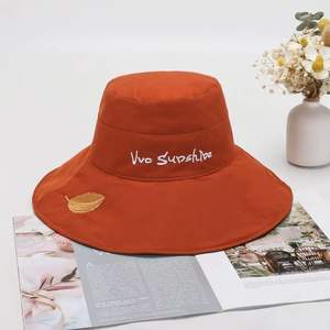 Sombrero de Ala Ancha, Mezcla de Poliéster y Algodón, Protección Solar, para Primavera/Verano, con Diseño de Hoja Bordada - Product Image 4