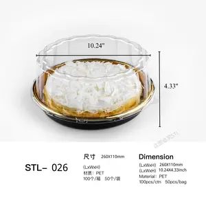 Produsen disesuaikan kotak kue 10 inci kotak hewan peliharaan bulat kubah wadah makanan nampan perak hitam emas plastik kotak kemasan kue