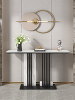 Mesa Consola de Entrada de Hierro con Tapa de Losa de Piedra, Diseño Moderno Minimalista, Desmontable y Ensamblable, Modelo para Hotel