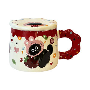 <b>Cute</b> Cartoon Cat Ceramic <b>Mug</b> With Lid Blue Color Single Cup For Home Use Birthday Gift - Product Image 2