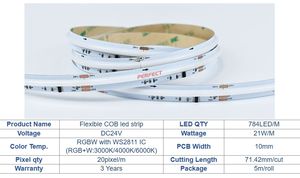 Bande lumineuse LED intelligente RGBW 24V, contrôle à distance numérique IP20, COB RGBIC adressable, Full Magic - Product Image 2