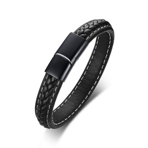 Factory Custom Stainless Steel Mens Magnetic Clasp Braided <b>Leather</b> <b>Bracelet</b> - Product Image 3