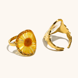 Anello Apribile Dingran in Stile Europeo e Americano, Fatto a Mano in Acciaio Inox Placcato Oro 18K <span class=keywords><strong>con</strong></span> Motivo a Margherita e Fiore di Ciliegio - Product Image 3