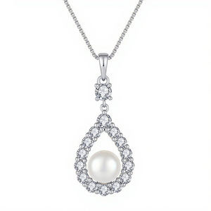 שרשרת פנינים וכסף שרשרת פנינים וזהב בצורת טיפה של נשים בצורת תליון 8 מ "מ - Product Image 3