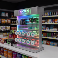 Présentoir personnalisé en acrylique et métal pour sachets de nicotine, idéal pour la vente de snus et les boutiques de tabac, avec éclairage LED