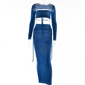 Conjunto de tres piezas de terciopelo para mujer, sin tirantes, manga larga, espalda descubierta, color sólido, traje informal transpirable FD9631 - Product Image 5