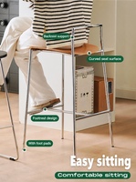 Chaise moderne en bois massif minimaliste avec dossier en métal chromé, hauteur de comptoir, pour îlot de cuisine, bar à domicile, salle à manger