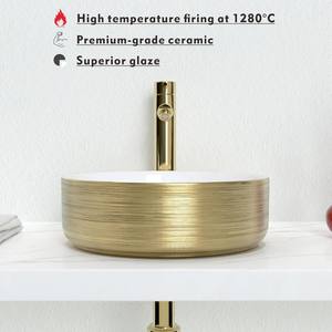 עגול צורה קרמית אגן היון זהב העליון כלי צבע חדר אמבטיה דקורטיבי חדר רחצה עמיד - Product Image 4