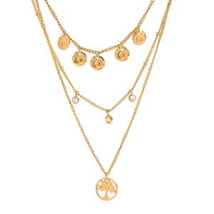 สร้อยคอจี้ไทเทเนียมหลายชั้นประดับเซอร์โคเนียแบบคลาสสิก ไม่ซีดจาง ทนทาน พร้อมโซ่ทอง 14k สำหรับผู้หญิง - Product Image 1