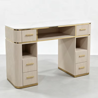 Station de manucure moderne de luxe en bois et marbre avec collecteur de poussière pour salon de manucure