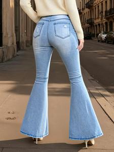 Women's High Waist <b>Stretch</b> Ripped Jeans Minimalist Casual Commute Style Long <b>Denim</b> Pants - Product Image 1