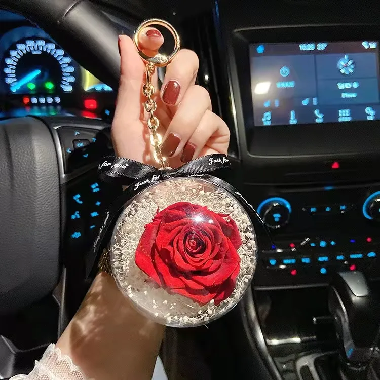 Hot Selling New Eternal Flower Ball Charm Preserved Rose Key Chain as Gift