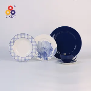 Sanhuan tableware royal blue color digital printing design hot sale dinnerware set ceramic dinner set
