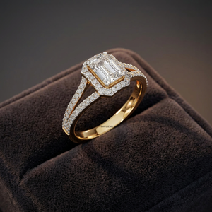 Luxury IGI Certified Lab Grown <b>Emerald</b> Cut Diamond <b>Ring</b> Split Shank Pave Band 10K 14K 18K Gold 925 935 <b>Silver</b> - Product Image 1