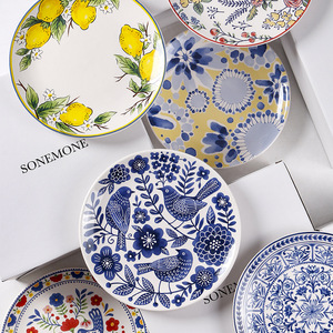 <b>Set</b> of Four Hand-Painted Eco Friendly Ceramic Dinnerware Plates Nordic Design Animal Pattern Home Holiday-Cake Serving Gift Box - Product Image 5