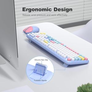 Ensemble clavier et souris sans fil 2,4 G, clavier rond mignon et coloré, souris pour filles, combo clavier et souris sans fil pour le bureau - Product Image 3