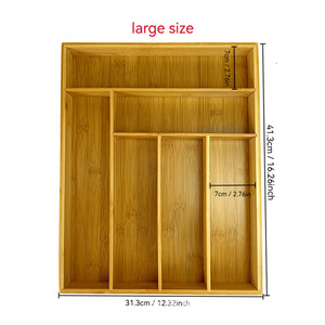 Organisateur de tiroir en bambou 31,3x41,3cm, boîte de rangement multi-usages à 5 ou 6 compartiments pour cuisine, bureau, bureau à domicile - Product Image 1