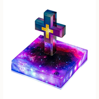 Lámpara de Noche con Cruz Flotante y Base de Galaxia, Lámpara de Mesa LED con Cruz Levitante, Adorno Cristiano para Regalos de Inauguración de Casa y Regalos Religiosos