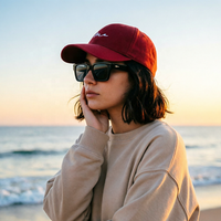 Casquette 6/5 panneaux en tissu polyester/coton imprimé gaufré, vert forêt, pour femme, style minimaliste, toutes saisons, OEM